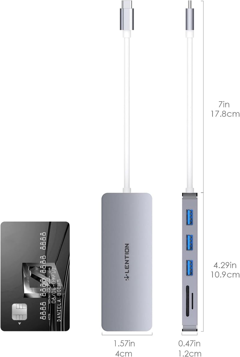 LENTION 5 az 1-ben USB-C Hub - 3 USB 3.0 Port + SD/TF Kártyaolvasó - MacBook, ChromeBook, Dell XPS, Asus ZenBook és USB-C Portos Laptopokhoz