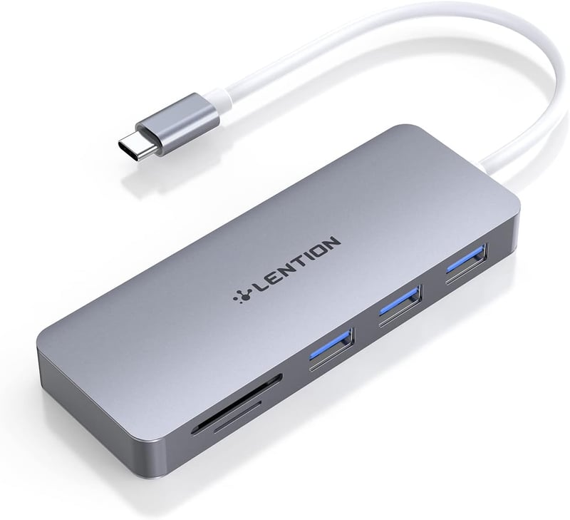 LENTION 5 az 1-ben USB-C Hub - 3 USB 3.0 Port + SD/TF Kártyaolvasó - MacBook, ChromeBook, Dell XPS, Asus ZenBook és USB-C Portos Laptopokhoz