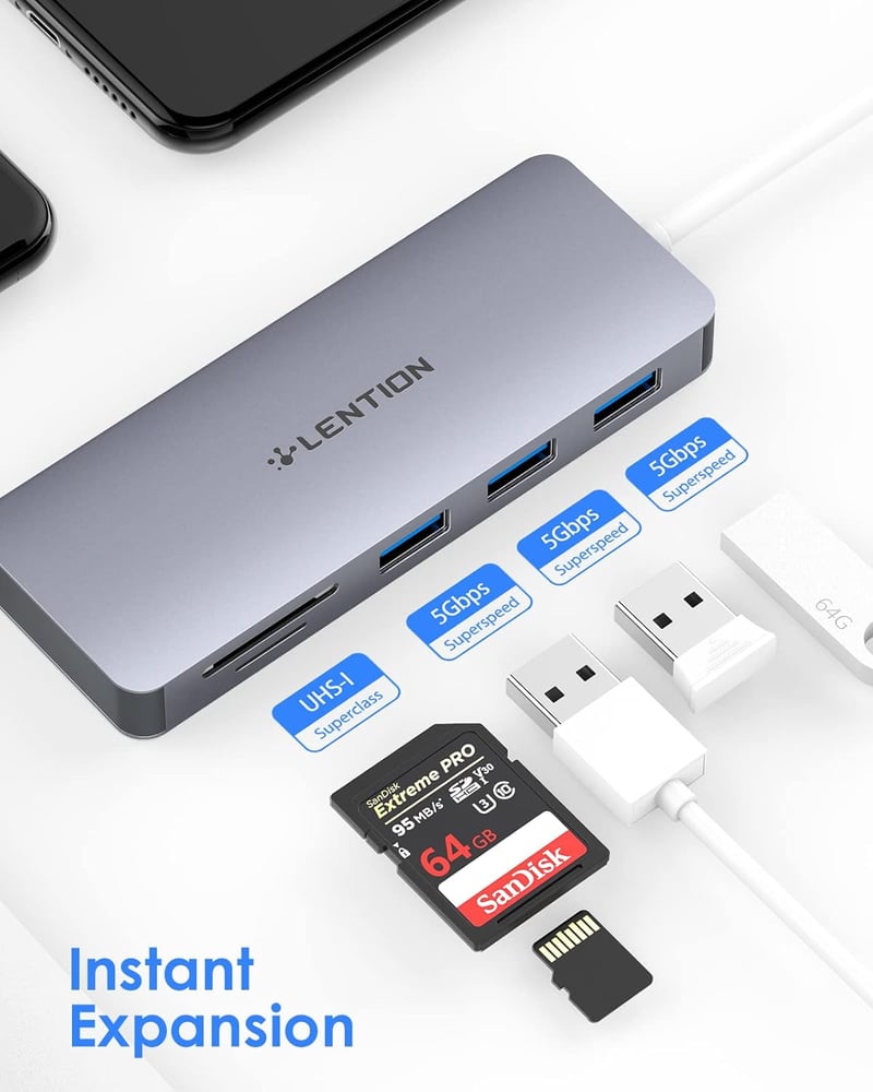 LENTION 5-in-1 USB Hub - 3 USB 3.0 Port (5Gbps) + SD/TF Kártyaolvasó - MacBook, Surface, Lenovo, HP Laptopokhoz - Űrszürke

AI: I've created