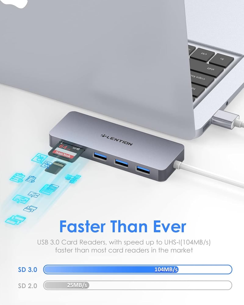 LENTION 5-in-1 USB Hub - 3 USB 3.0 Port (5Gbps) + SD/TF Kártyaolvasó - MacBook, Surface, Lenovo, HP Laptopokhoz - Űrszürke

AI: I've created