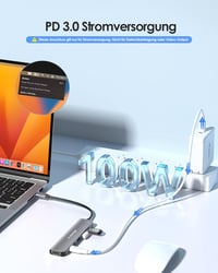 LENTION 6-in-1 USB-C Hub 4K HDMI Adapter 100W PD Töltéssel, MacBook Pro/Air, iPhone 16/15 Kompatibilis, Thunderbolt 3/4 Csatlakozóval 4