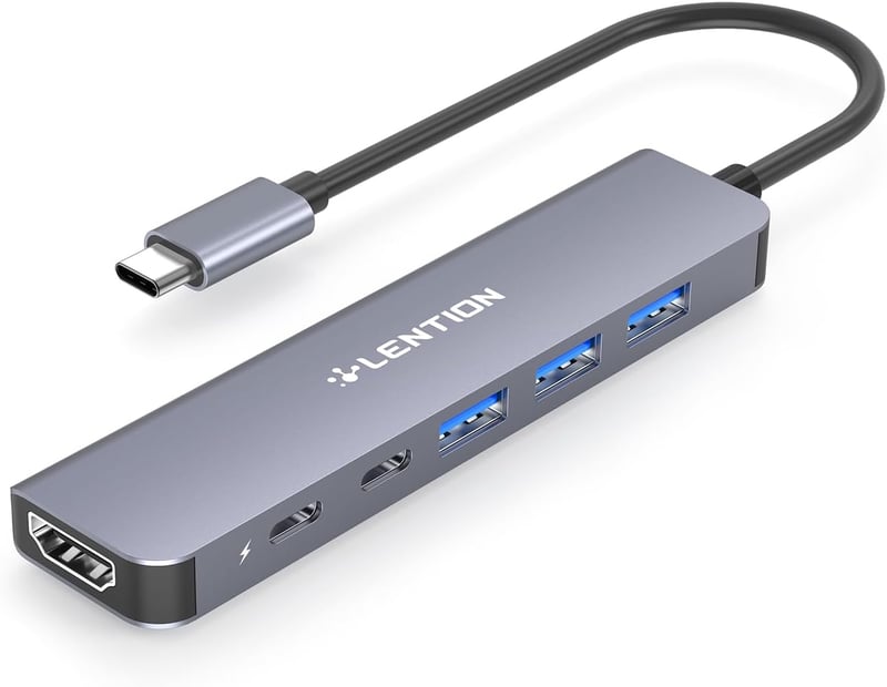 LENTION 6-in-1 USB-C Hub 4K HDMI Adapter 100W PD Töltéssel, MacBook Pro/Air, iPhone 16/15 Kompatibilis, Thunderbolt 3/4 Csatlakozóval