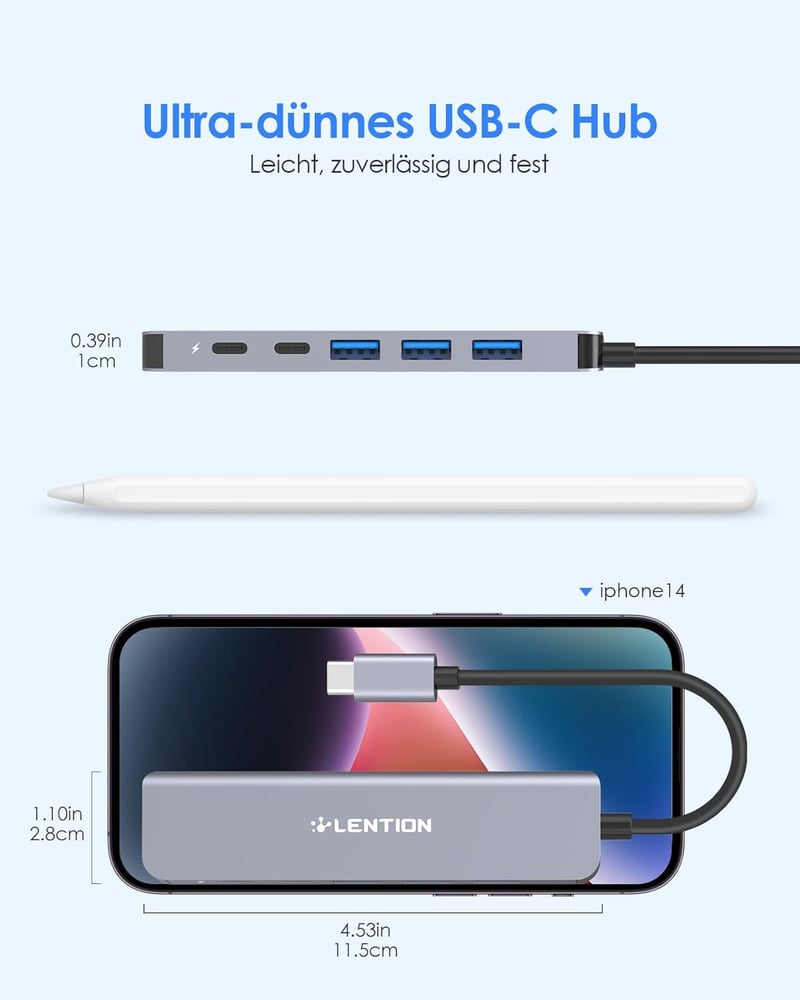 LENTION 6-in-1 USB-C Hub 4K HDMI Adapter 100W PD Töltéssel, MacBook Pro/Air, iPhone 16/15 Kompatibilis, Thunderbolt 3/4 Csatlakozóval