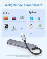 LENTION 6-in-1 USB-C Hub 4K HDMI Adapter 100W PD Töltéssel, MacBook Pro/Air, iPhone 16/15 Kompatibilis, Thunderbolt 3/4 Csatlakozóval 8