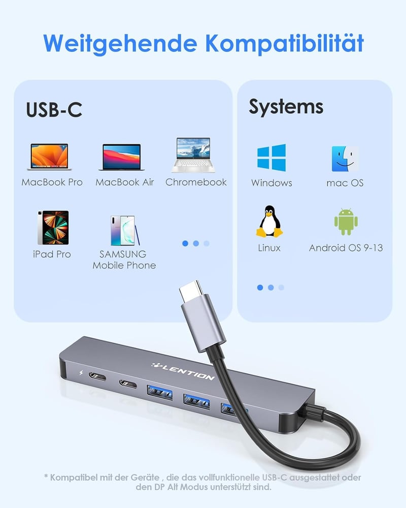 LENTION 6-in-1 USB-C Hub 4K HDMI Adapter 100W PD Töltéssel, MacBook Pro/Air, iPhone 16/15 Kompatibilis, Thunderbolt 3/4 Csatlakozóval