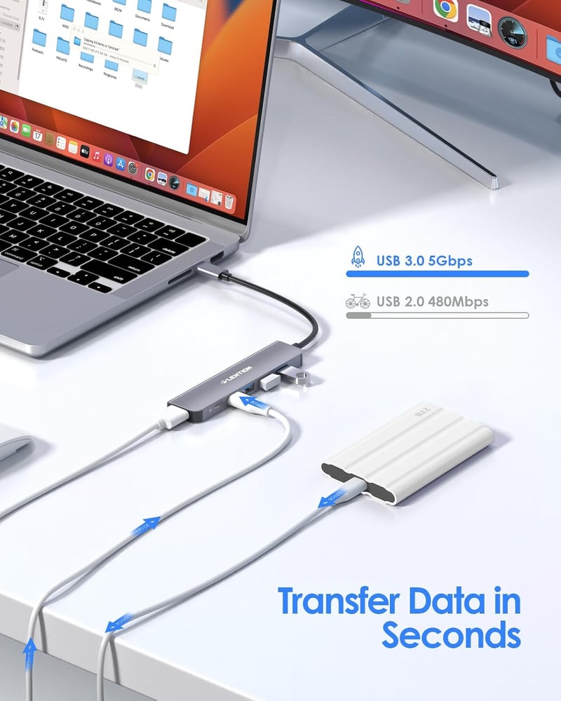 LENTION 6-in-1 USB-C Hub 4K HDMI Adapter 100W PD Töltéssel, MacBook Pro/Air, iPhone 16/15 Kompatibilis, Thunderbolt 3/4 Csatlakozóval
