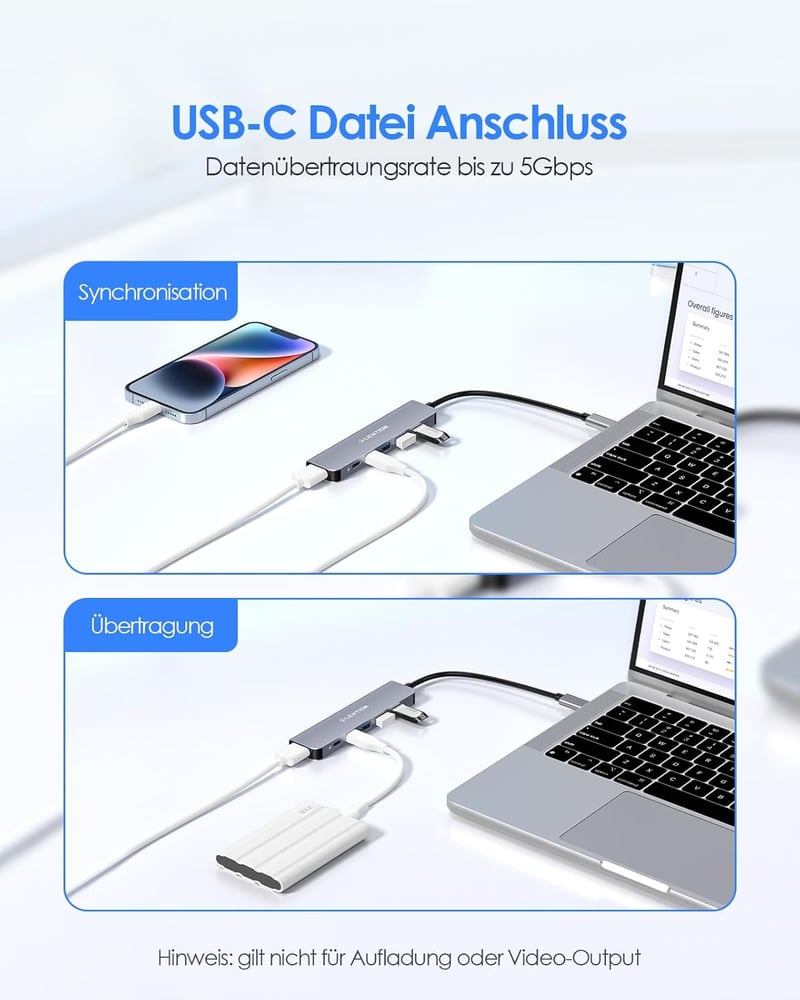 LENTION 6-in-1 USB-C Hub 4K HDMI Adapter 100W PD Töltéssel, MacBook Pro/Air, iPhone 16/15 Kompatibilis, Thunderbolt 3/4 Csatlakozóval