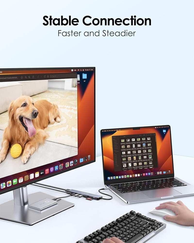 LENTION 8-in-1 USB-C Hub 4K60Hz HDMI, 100W PD, SD/TF Kártyaolvasó, MacBook Pro/Air, iPhone 16/15 Kompatibilis Adapter