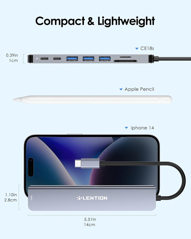 LENTION 8-in-1 USB-C Hub 4K60Hz HDMI, 100W PD, SD/TF Kártyaolvasó, MacBook Pro/Air, iPhone 16/15 Kompatibilis Adapter
