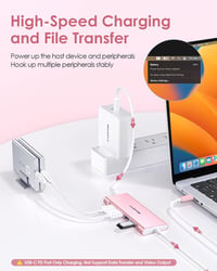 LENTION USB C Hub 1m Kábellel - 4K HDMI, 4 USB 3.0, 60W Töltés - MacBook Pro/Air, Surface, Chromebook Kompatibilis Adapter - Rózsaarany 4