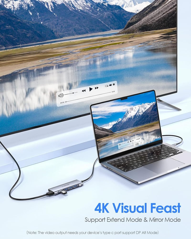 LENTION USB C Hub 1m Kábellel - 4K HDMI, 4 USB 3.0, 60W Töltés - MacBook Pro/Air, Surface, Chromebook és Laptopok Kompatibilis Multiport Ada
