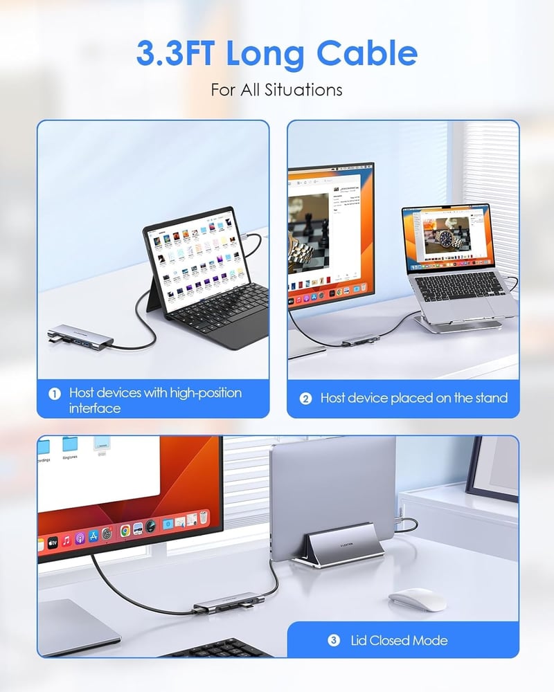 LENTION USB C Hub 1m Kábellel - 4K HDMI, 4 USB 3.0, 60W Töltés - MacBook Pro/Air, Surface, Chromebook és Laptopok Kompatibilis Multiport Ada