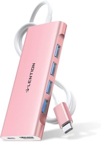 LENTION USB C Hub 1m Kábellel - 4K HDMI, 4 USB 3.0, 60W Töltés - MacBook Pro/Air, Surface, Chromebook Kompatibilis Adapter - Rózsaarany 1