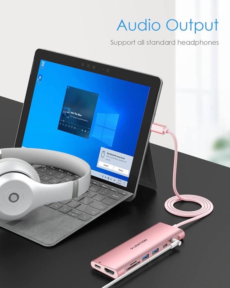 LENTION USB-C Hub 1m Kábellel - 4K HDMI, USB 3.0, SD Kártyaolvasó, 60W Töltés - MacBook Pro/Air, Surface, Chromebook Kompatibilis - Rozéaran