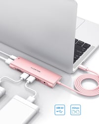 LENTION USB-C Hub 1m Kábellel - 4K HDMI, USB 3.0, SD Kártyaolvasó, 60W Töltés - MacBook Pro/Air, Surface, Chromebook Kompatibilis - Rozéaran 6
