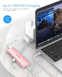 LENTION USB-C Hub 1m Kábellel - 4K HDMI, USB 3.0, SD Kártyaolvasó, 60W Töltés - MacBook Pro/Air, Surface, Chromebook Kompatibilis - Rozéaran 4
