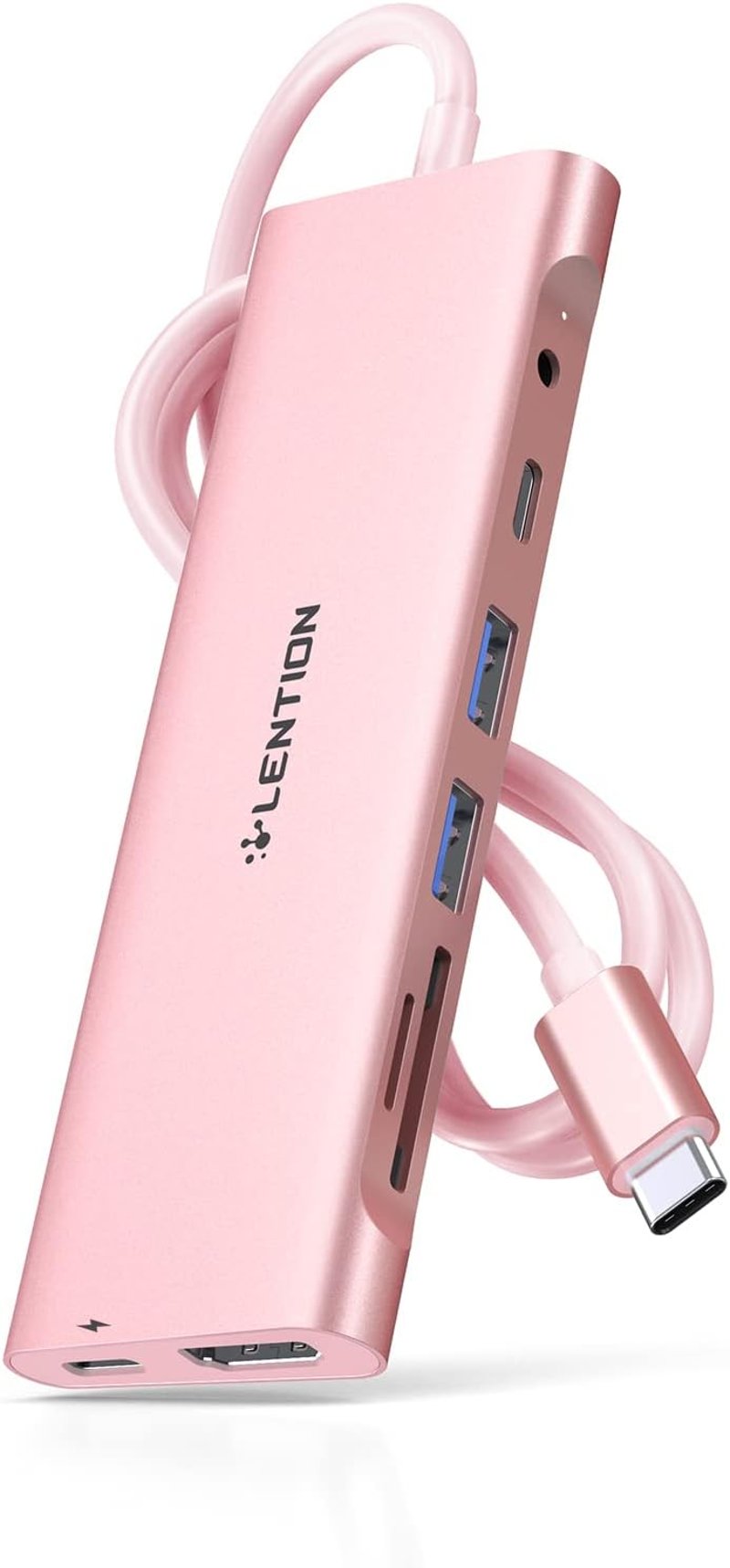 LENTION USB-C Hub 1m Kábellel - 4K HDMI, USB 3.0, SD Kártyaolvasó, 60W Töltés - MacBook Pro/Air, Surface, Chromebook Kompatibilis - Rozéaran