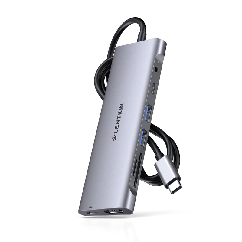 LENTION USB C Hub s 1m káblom - 4K HDMI, USB 3.0, USB-C, čítačka SD/Micro SD kariet, AUX, 60W Nabíjačka - MacBook Pro/Air, Surface, Chromebook Kom