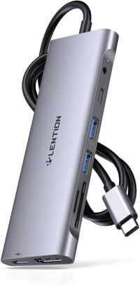 LENTION USB C Hub 1m Kábellel - 4K HDMI, USB 3.0, USB-C, SD/Micro SD Kártyaolvasó, AUX, 60W Töltő - MacBook Pro/Air, Surface, Chromebook Kom 1