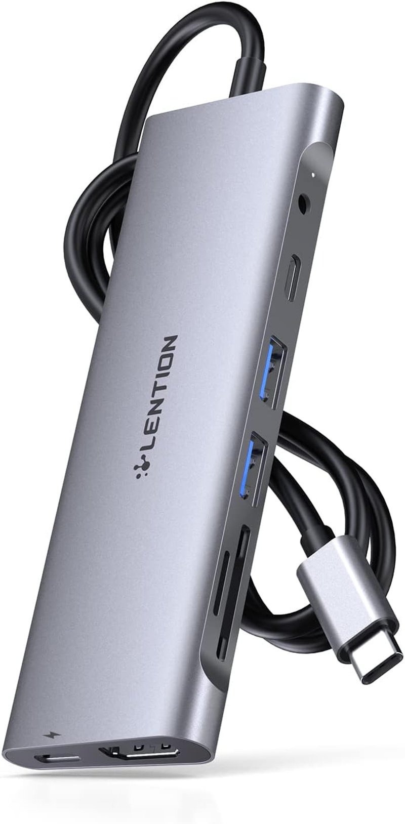 LENTION USB C Hub 1m Kábellel - 4K HDMI, USB 3.0, USB-C, SD/Micro SD Kártyaolvasó, AUX, 60W Töltő - MacBook Pro/Air, Surface, Chromebook Kom
