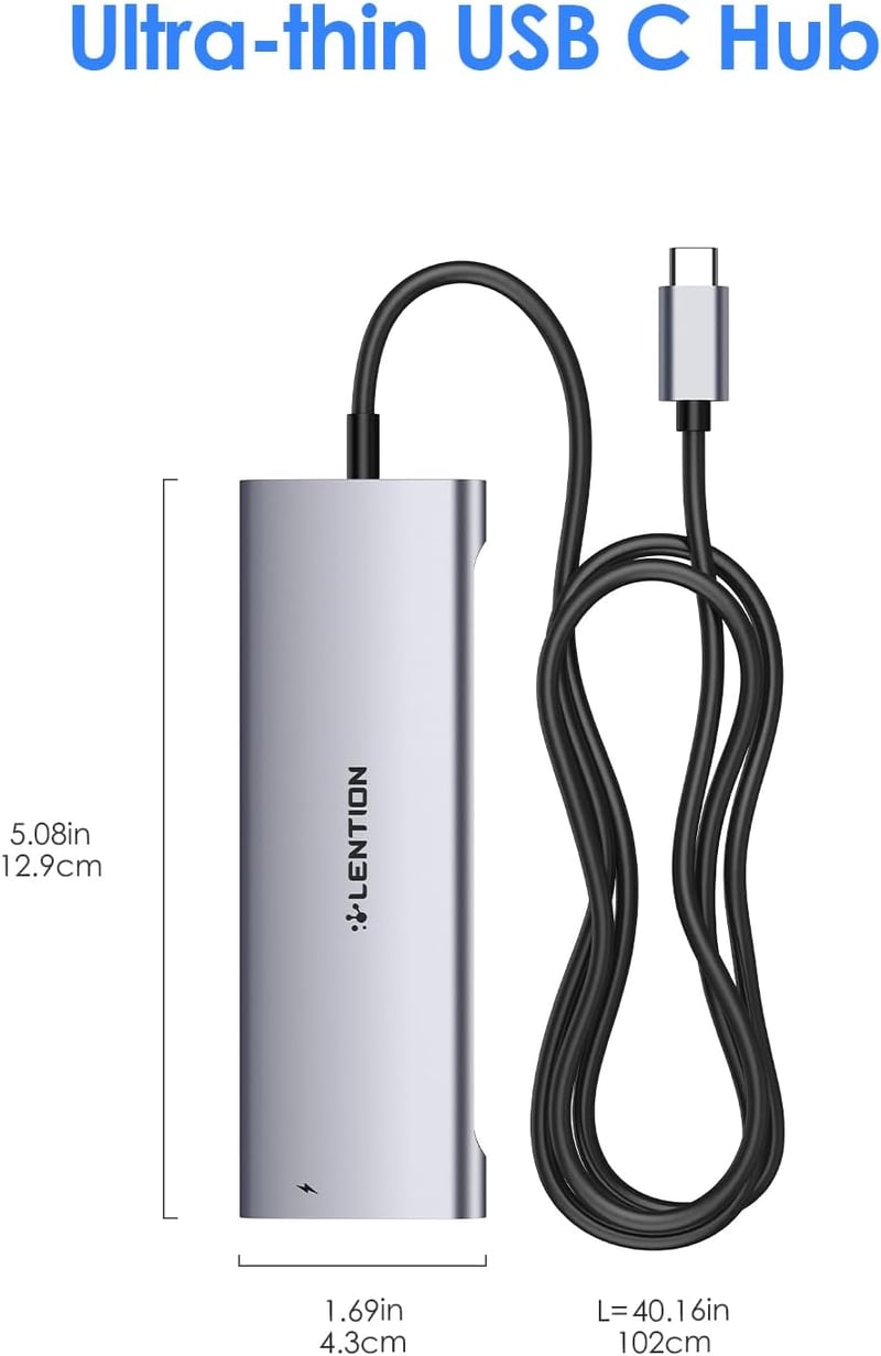 LENTION USB C Hub 1m Kábellel - 4K HDMI, USB 3.0, USB-C, SD/Micro SD Kártyaolvasó, AUX, 60W Töltő - MacBook Pro/Air, Surface, Chromebook Kom