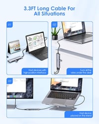 LENTION USB C Hub 1m Kábellel - 4K HDMI, USB 3.0, USB-C, SD/Micro SD Kártyaolvasó, AUX, 60W Töltő - MacBook Pro/Air, Surface, Chromebook Kom 5