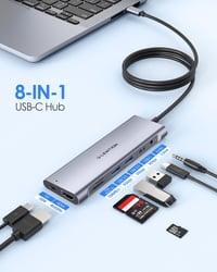 LENTION USB C Hub 1m Kábellel - 4K HDMI, USB 3.0, USB-C, SD/Micro SD Kártyaolvasó, AUX, 60W Töltő - MacBook Pro/Air, Surface, Chromebook Kom 2
