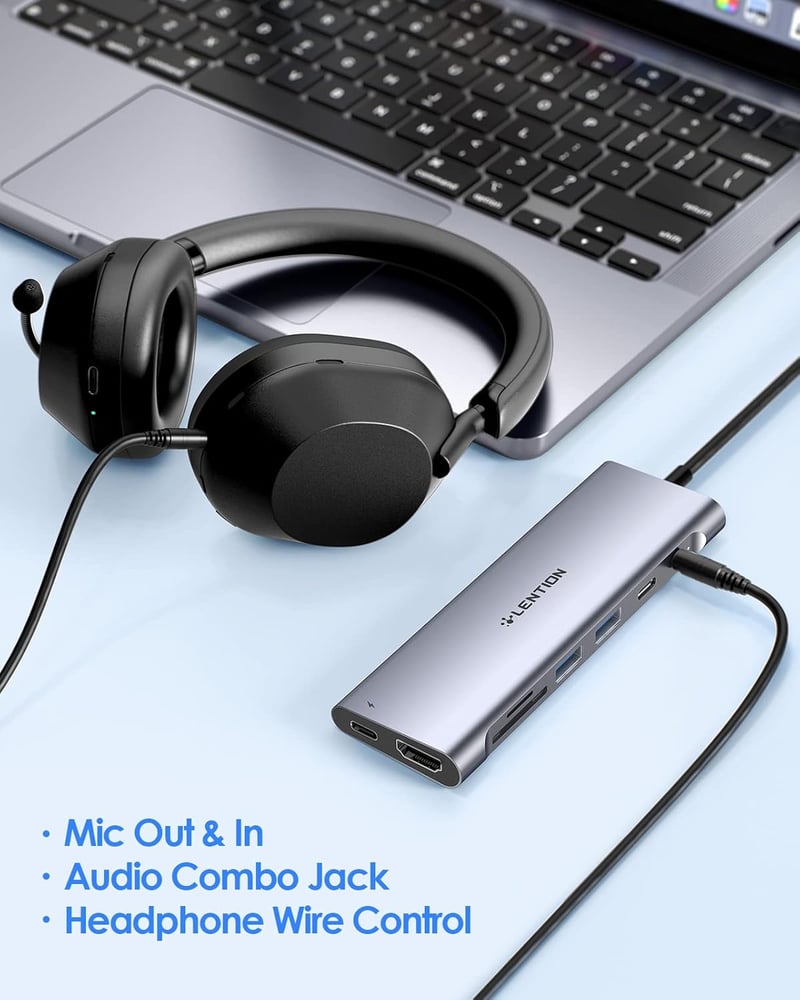 LENTION USB C Hub 1m Kábellel - 4K HDMI, USB 3.0, USB-C, SD/Micro SD Kártyaolvasó, AUX, 60W Töltő - MacBook Pro/Air, Surface, Chromebook Kom