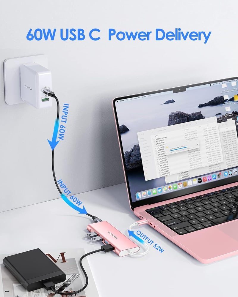 LENTION USB C Hub 4 USB 3.0 Porttal, 5 Gbps Adatátvitel, 60W Töltés - MacBook Pro/Air, Surface, Chromebook Kompatibilis Alumínium Adapter Ró