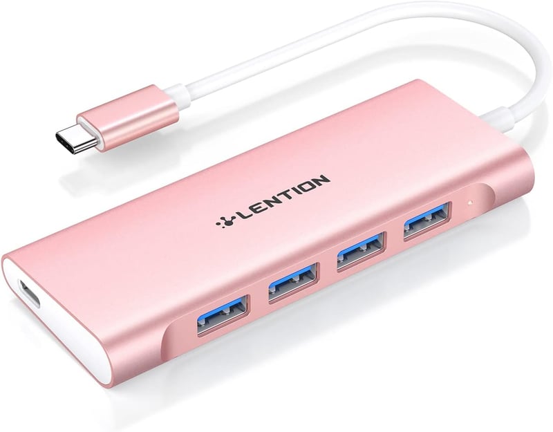 LENTION USB C Hub 4 USB 3.0 Porttal, 5 Gbps Adatátvitel, 60W Töltés - MacBook Pro/Air, Surface, Chromebook Kompatibilis Alumínium Adapter Ró