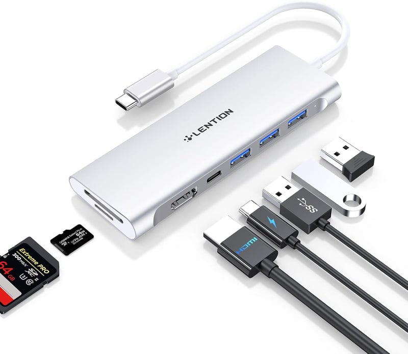 LENTION USB C Hub 4K HDMI Adapter - 100W Töltés, USB 3.0, SD/TF Kártyaolvasó - MacBook Pro/Air, Surface Kompatibilis - Thunderbolt 3/4 Csatl