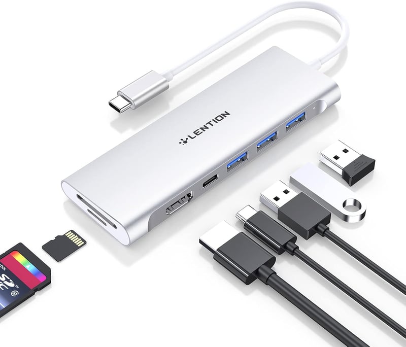 LENTION USB C Hub 4K HDMI Adapter - 100W Töltés, USB 3.0, SD/TF Kártyaolvasó - MacBook Pro/Air, Surface Kompatibilis - Thunderbolt 3/4 Csatl