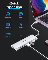LENTION USB C Hub 4K HDMI Adapter - 100W Töltés, USB 3.0, SD/TF Kártyaolvasó - MacBook Pro/Air, Surface Kompatibilis - Thunderbolt 3/4 Csatl 3
