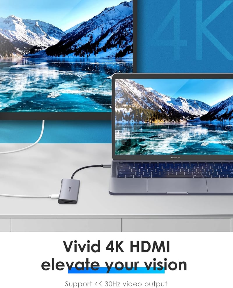LENTION USB C Hub 4K HDMI Adapter - USB 3.0, SD/TF Kártyaolvasó, 100W Töltés - MacBook Pro/Air, Surface, Chromebook Kompatibilis Thunderbolt