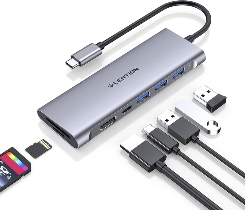 LENTION USB C Hub 4K HDMI Adapter - USB 3.0, SD/TF Kártyaolvasó, 100W Töltés - MacBook Pro/Air, Surface, Chromebook Kompatibilis Thunderbolt