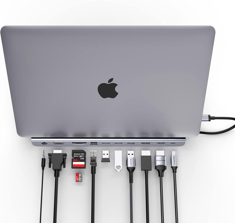 LENTION USB C Hub 4K HDMI, DisplayPort, VGA, 100W PD, Ethernet, Kártyaolvasó - MacBook Pro, Air, iPad Pro, Surface Laptopokhoz (Szürke)