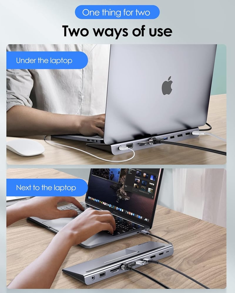 LENTION USB C Hub 4K HDMI, DisplayPort, VGA, 100W PD, Ethernet, Kártyaolvasó - MacBook Pro, Air, iPad Pro, Surface Laptopokhoz (Szürke)