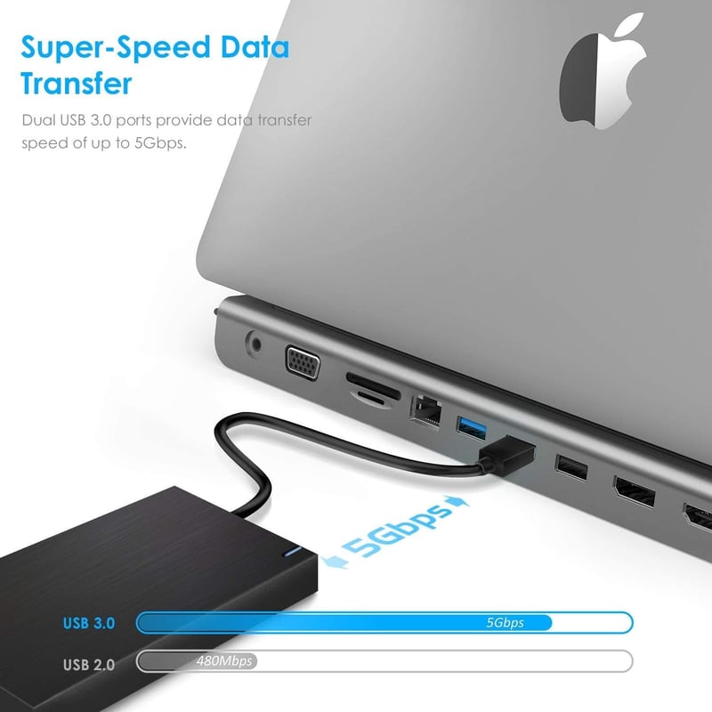 LENTION USB C Hub 4K HDMI, DisplayPort, VGA, 100W PD, Ethernet, Kártyaolvasó - MacBook Pro, Air, iPad Pro, Surface Laptopokhoz (Szürke)