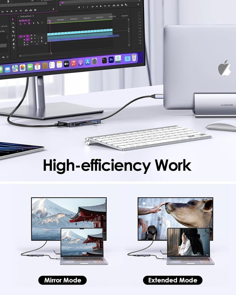 LENTION USB C Hub 4K HDMI Kimenettel, 3 USB 3.0 Porttal, Dupla SD3.0 Kártyaolvasóval - MacBook Pro/Air, iPad Pro, Surface Kompatibilis Multi