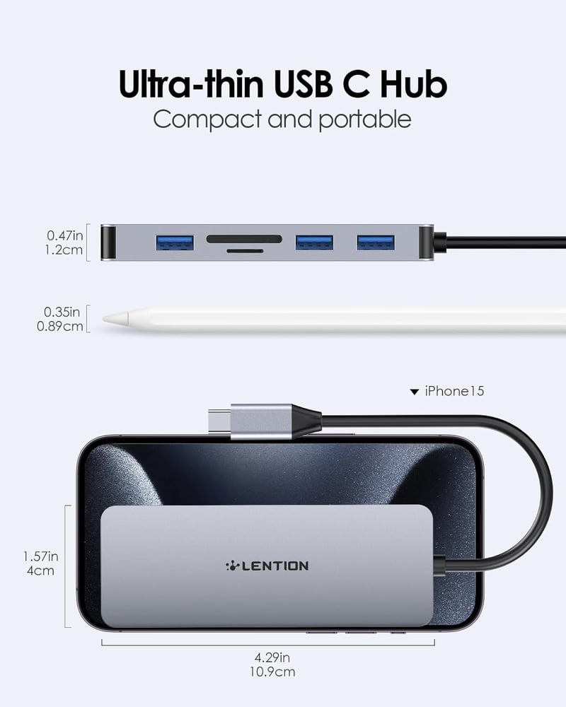 LENTION USB C Hub 4K HDMI Kimenettel, 3 USB 3.0 Porttal, Dupla SD3.0 Kártyaolvasóval - MacBook Pro/Air, iPad Pro, Surface Kompatibilis Multi