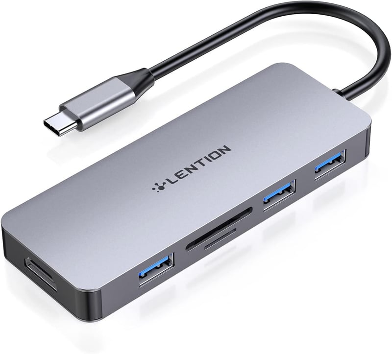 LENTION USB C Hub 4K HDMI Kimenettel, 3 USB 3.0 Porttal, Dupla SD3.0 Kártyaolvasóval - MacBook Pro/Air, iPad Pro, Surface Kompatibilis Multi
