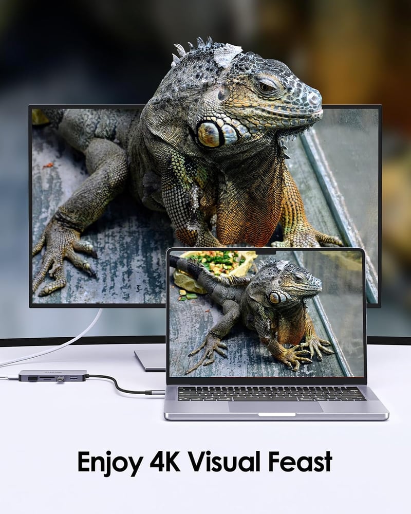 LENTION USB C Hub 4K HDMI Kimenettel, 3 USB 3.0 Porttal, Dupla SD3.0 Kártyaolvasóval - MacBook Pro/Air, iPad Pro, Surface Kompatibilis Multi