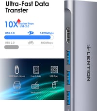 LENTION USB C Hub 4K HDMI Kimenettel, USB 3.0, SD/TF Kártyaolvasóval - MacBook Pro/Air, Surface, Chromebook Laptopokhoz, Thunderbolt 3/4 Kom 4