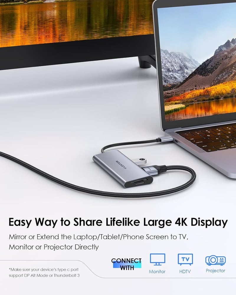 LENTION USB C Hub 4K HDMI Kimenettel, USB 3.0, SD/TF Kártyaolvasóval - MacBook Pro/Air, Surface, Chromebook Laptopokhoz, Thunderbolt 3/4 Kom