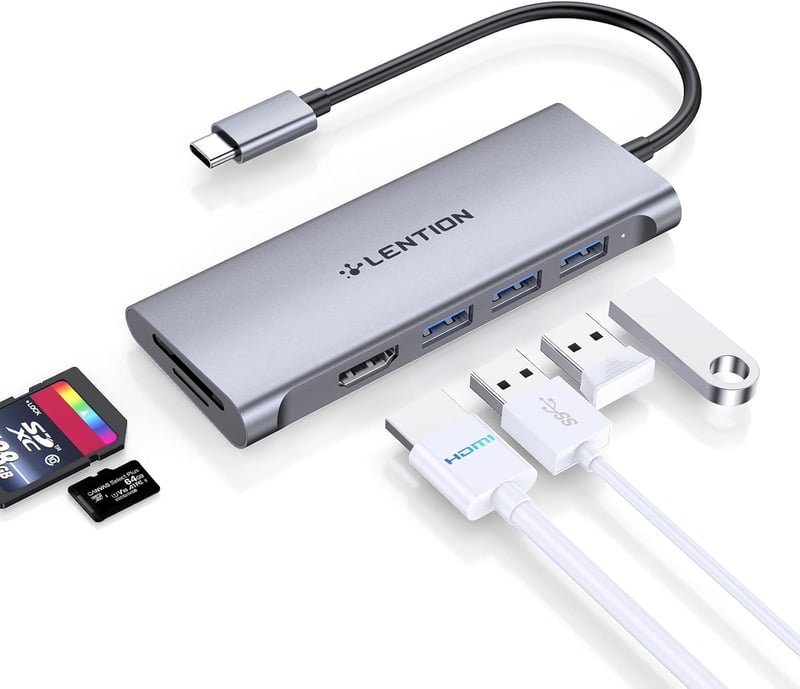 LENTION USB C Hub 4K HDMI Kimenettel, USB 3.0, SD/TF Kártyaolvasóval - MacBook Pro/Air, Surface, Chromebook Laptopokhoz, Thunderbolt 3/4 Kom
