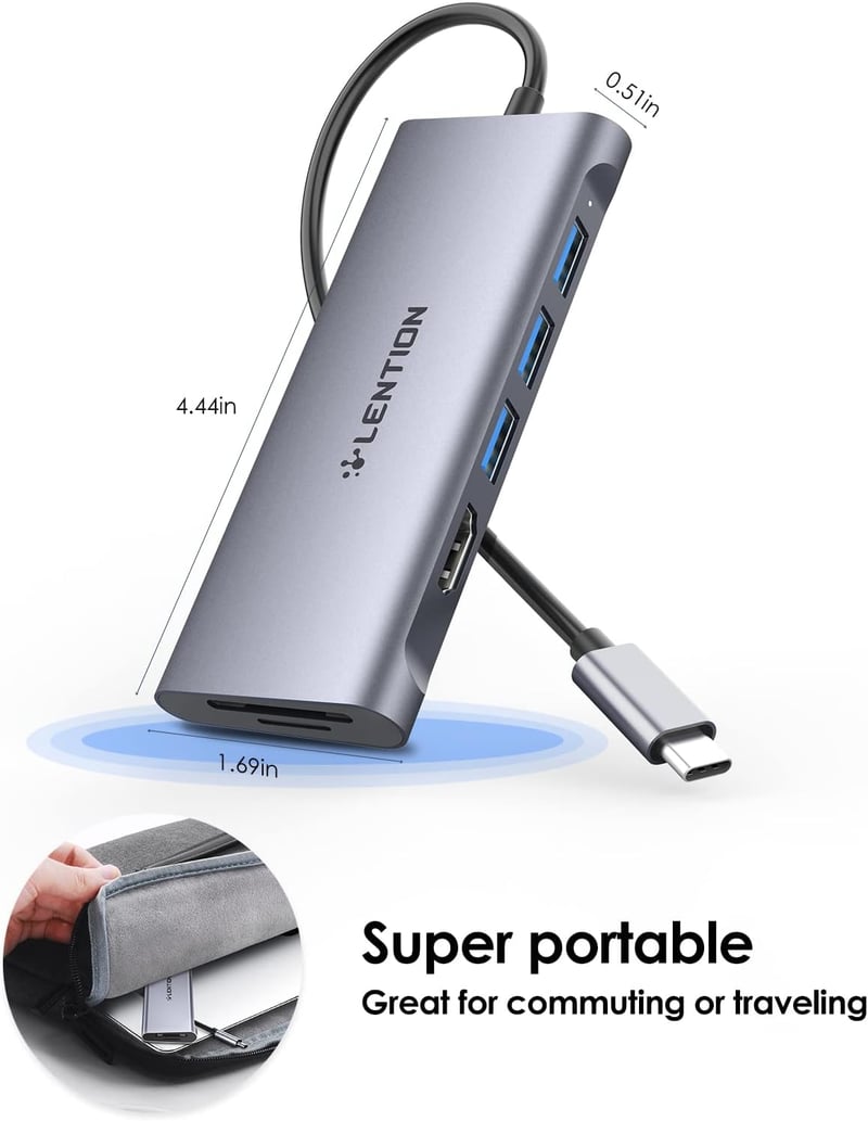 LENTION USB C Hub 4K HDMI Kimenettel, USB 3.0, SD/TF Kártyaolvasóval - MacBook Pro/Air, Surface, Chromebook Laptopokhoz, Thunderbolt 3/4 Kom