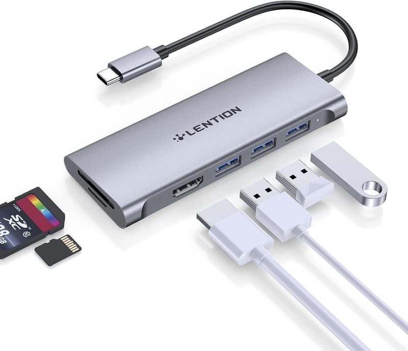 LENTION USB C Hub 4K HDMI Kimenettel, USB 3.0, SD/TF Kártyaolvasóval - MacBook Pro/Air, Surface, Chromebook Laptopokhoz, Thunderbolt 3/4 Kom