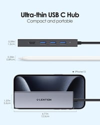 LENTION USB C Hub 5-in-1 - 4K HDMI, Gigabit Ethernet, 3 USB 3.0 Port - MacBook Pro/Air, Surface Kompatibilis Adapter - Szürke 7