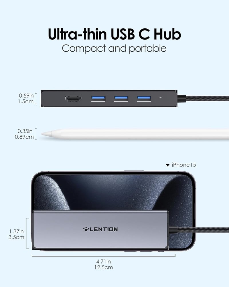 LENTION USB C Hub 5-in-1 - 4K HDMI, Gigabit Ethernet, 3 USB 3.0 Port - MacBook Pro/Air, Surface Kompatibilis Adapter - Szürke