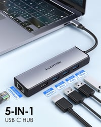 LENTION USB C Hub 5-in-1 - 4K HDMI, Gigabit Ethernet, 3 USB 3.0 Port - MacBook Pro/Air, Surface Kompatibilis Adapter - Szürke 2
